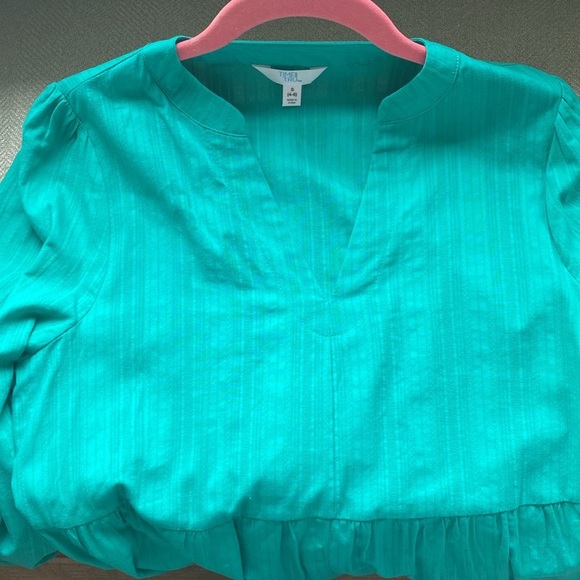 Green Cotton Long Sleeve Tiered Dress - Picture 6 of 7